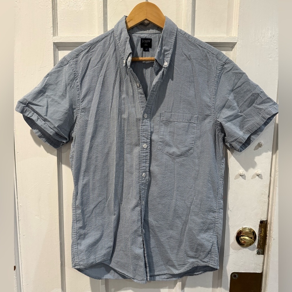 J. Crew Men's Navy Checkered Button Down Shirt